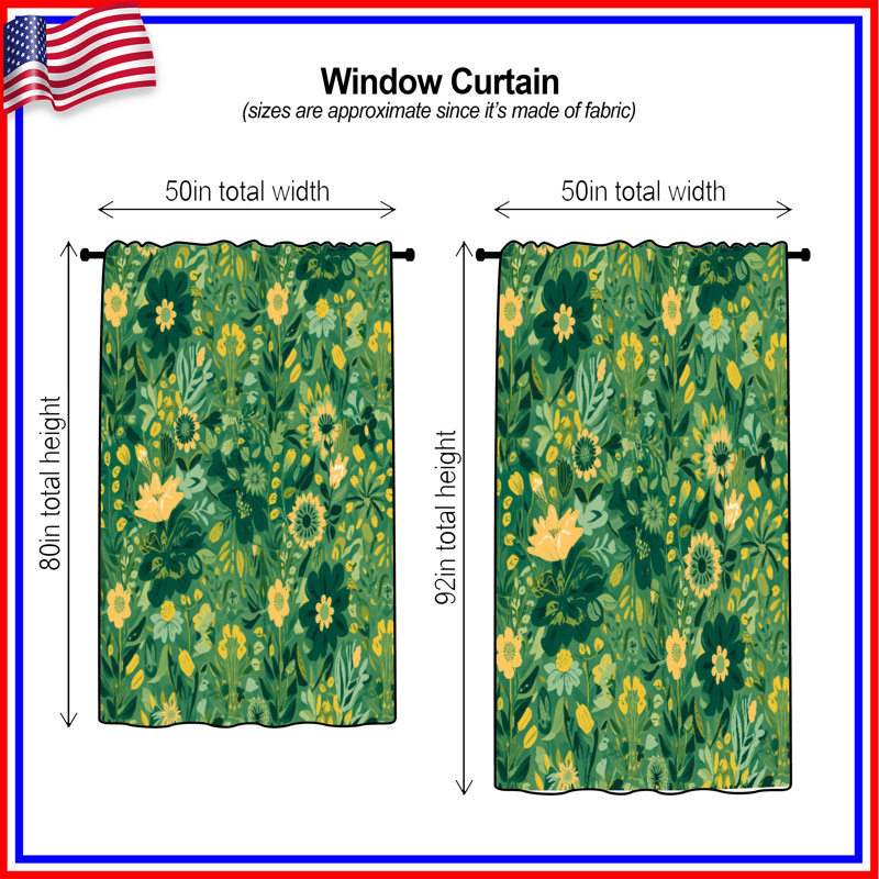 Rideaux vert à motif floral, voilages et voilages à motif floral - 1 panneau, 50 po x 80 po - 1 panneau, Blockout