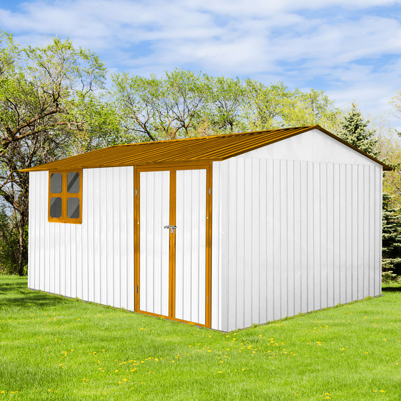 Remise en métal 10 pi x 12 pi pour le jardin - Toit imperméable, rangement pour portes et fenêtres verrouillables, avec évent