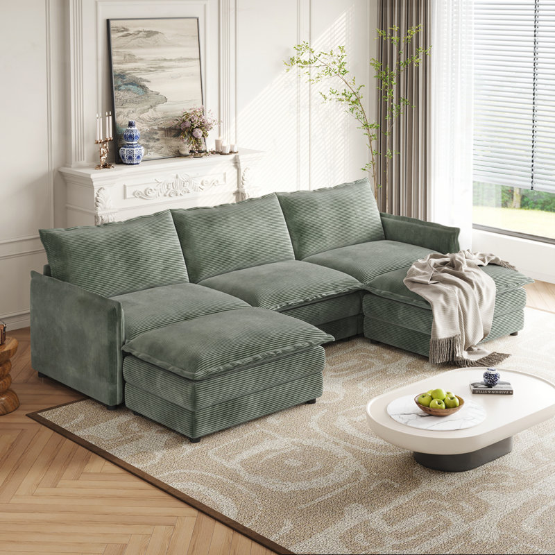 Oversized Deep Seat U Shaped Couch Set, 33" H x 109" W x 58" D, Green, 5