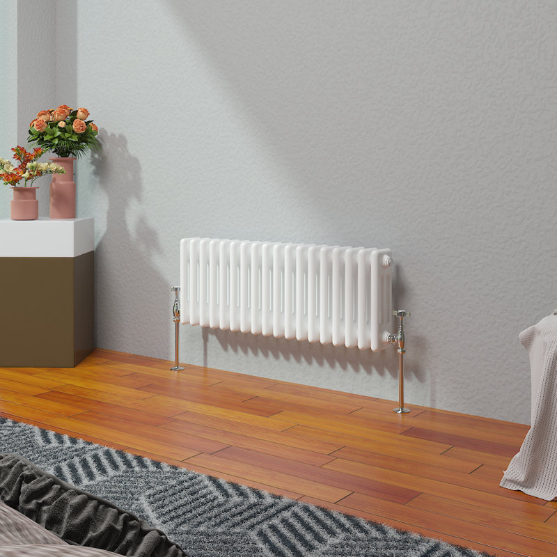 Vallie Horizontal Traditional Column Cast Iron Style Designer Radiator, 30cm H x 83cm W, White