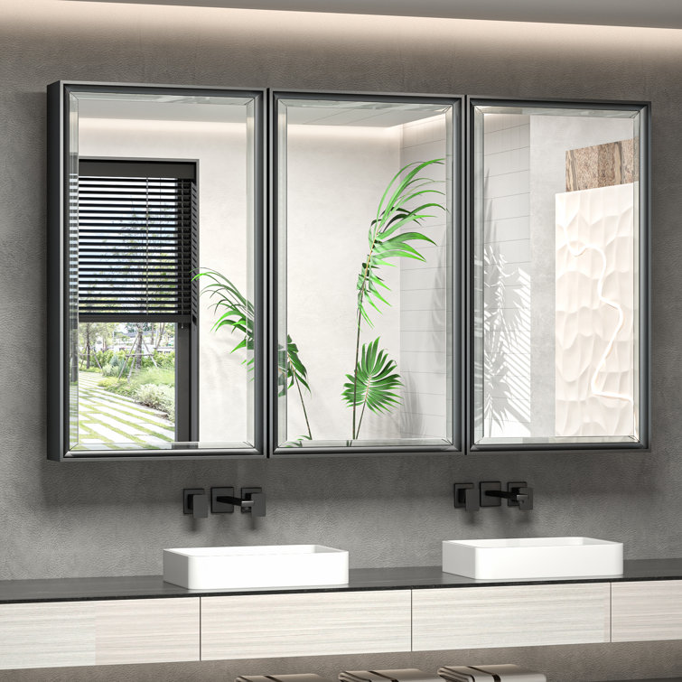 Chouchanik Recessed and Surface Framed 3 Door Medicine Cabinet with Mirror and Shelves