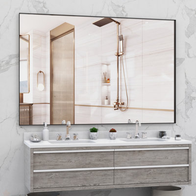 Oversized Bathroom Mirror  Wall Mount Mirror,Vertical Horizontal Hanging Aluminum Framed Wall Mirror Full Length Mirror,Full Body Mirror For Bedroom Living Room,Black,72X48 Inches