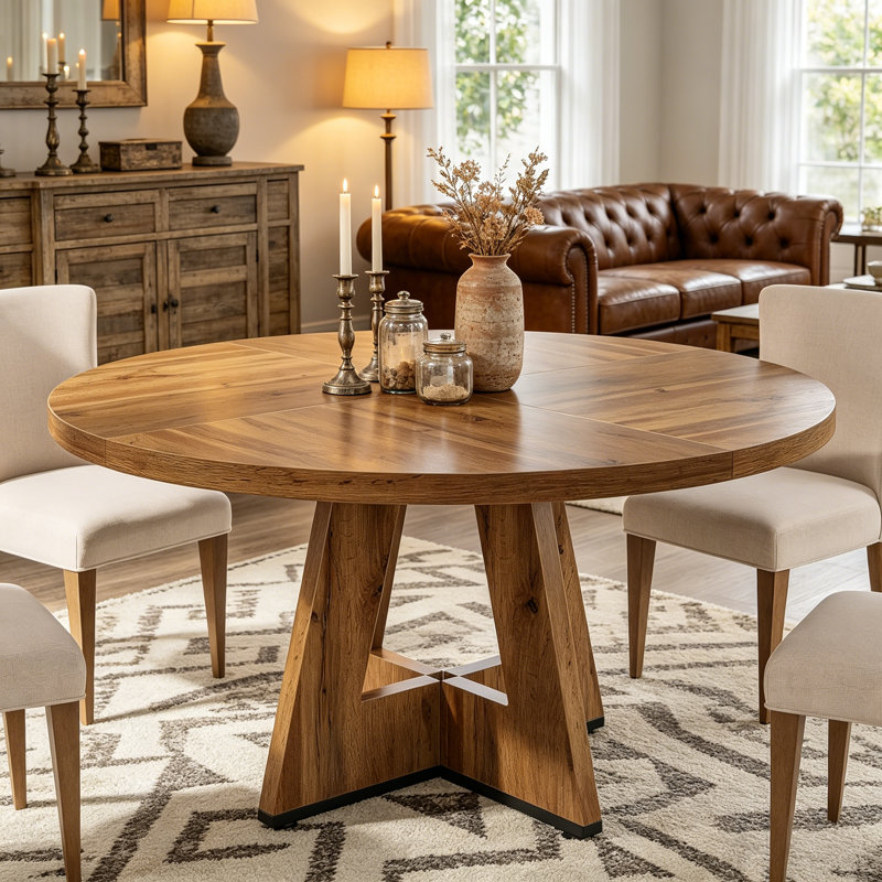 TribeSigns 47" Round Farmhouse Dining Table – Wood Kitchen Table For 4, Cross Base Wooden Dinner Table For Dining Room, Breakfast Nook, Or Living Area