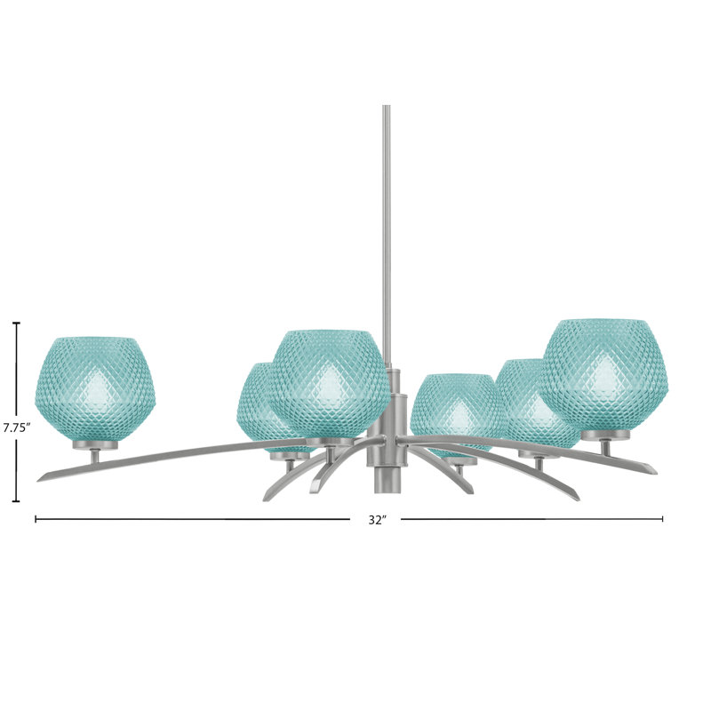 Lustre à 6 lumières kurve illustré en finition graphite avec verre texturé de 6 po, Bleu sarcelle