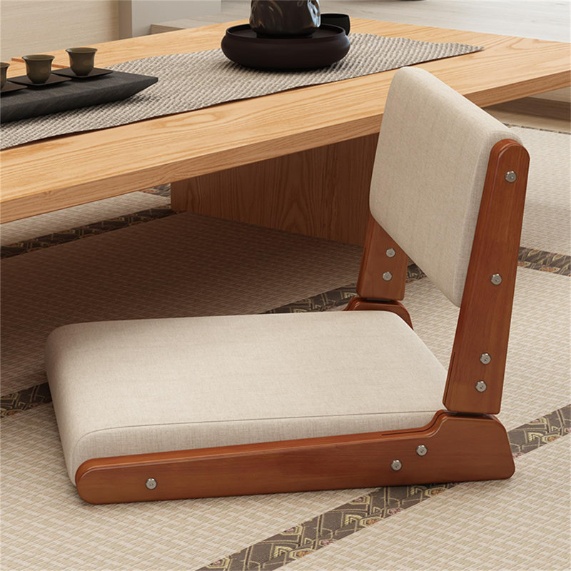 Chaise de sol pliante japonaise avec support de dossier pour la méditation, les sièges de tatami et les baies vitrées - noyer