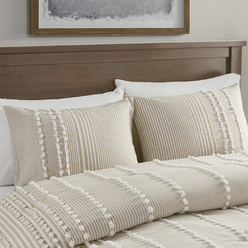 Édredon très grand surdimensionné - 100% coton teint, rayures taupe blanches, confortable