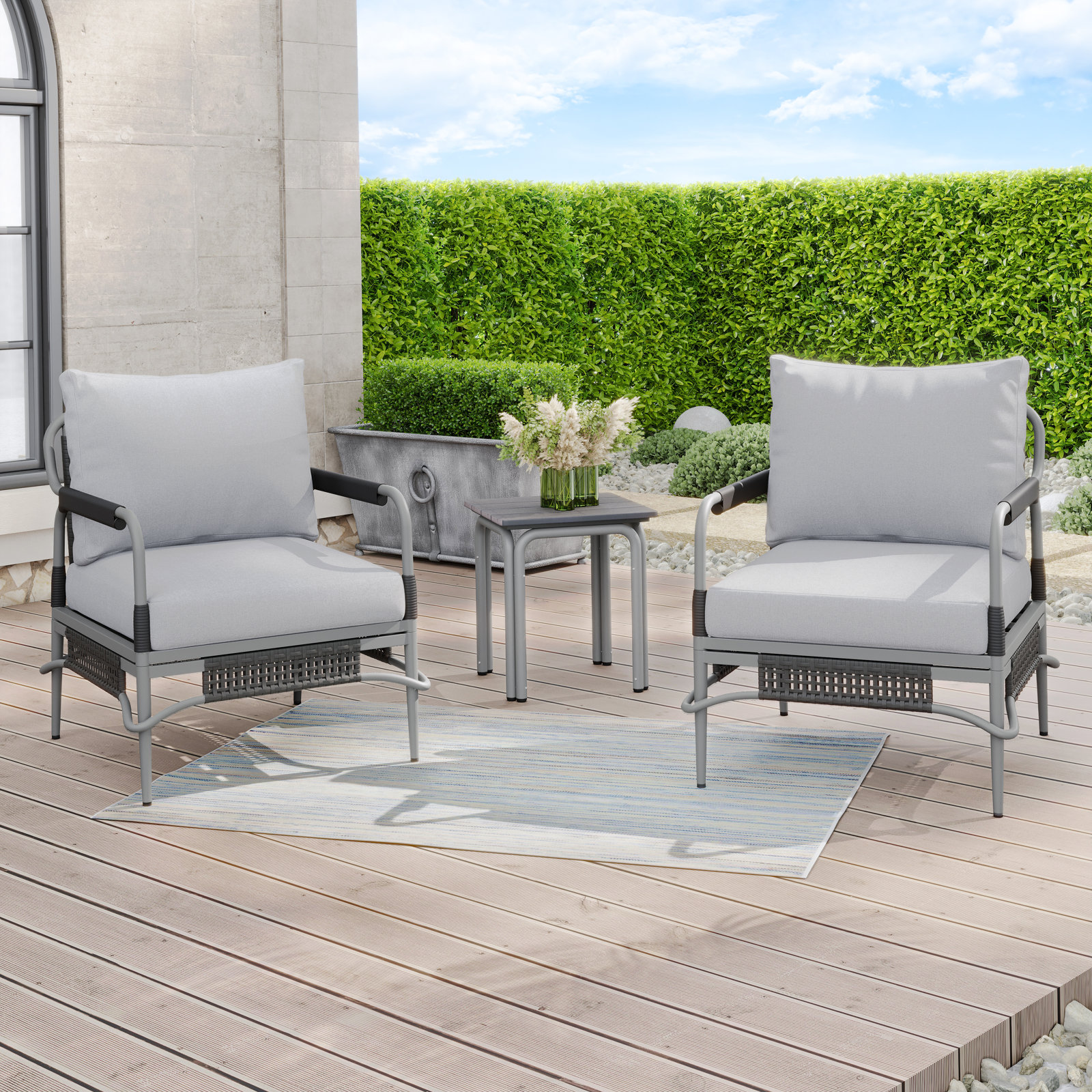Hope 2 - Person Patio Conversation Set with Cushions, Light Gray Frame/Light Gray Polyester Cushion