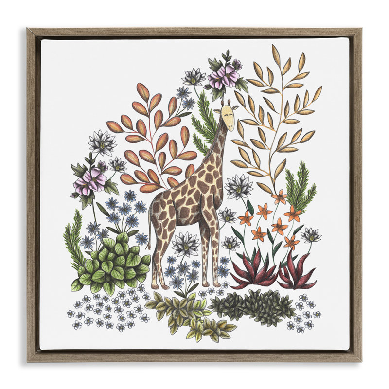 Cadre flottant Jungle Wildlife Giraffe, design par Cecilia Battaini, H 18 po x l 18 po, Cadre flottant orme Montalcino
