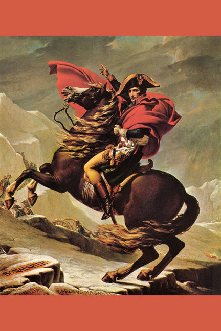 « napoleon traverse the great. bernard pass » par jacques louis david, reproduction d’art, H 36 po x l 24 po