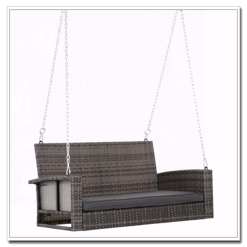Banc pivotant suspendu en osier pour 2 personnes avec coussins, gris
