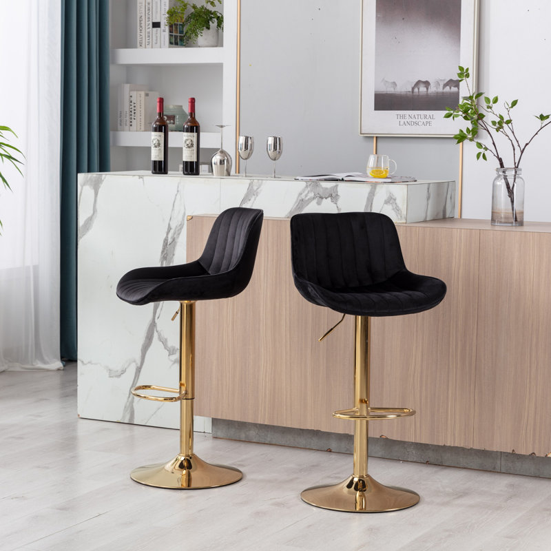 Tabouret de bar simple, ensemble de 2, Noir, Doré