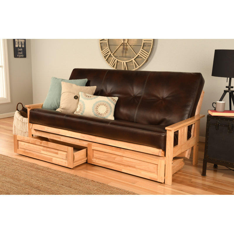 Stratford Full / Double Upholstered Futon And Mattress, Barbados, Oregon Trail Java Faux Leather
