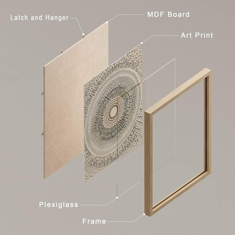 Muted Boho Abstract Geometric Bohemian Small Home Decor - Framed Poster Print 4 Pieces Wall Art Work, 16" H x 12" W, Natural