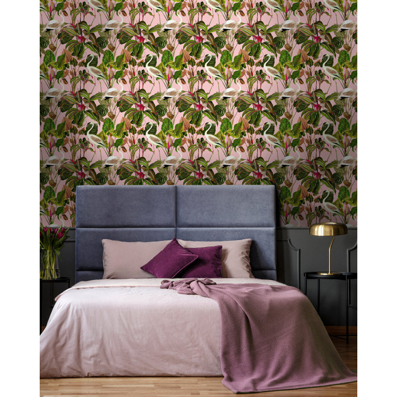 Floral Wallpaper Roll, Green/Pink/White