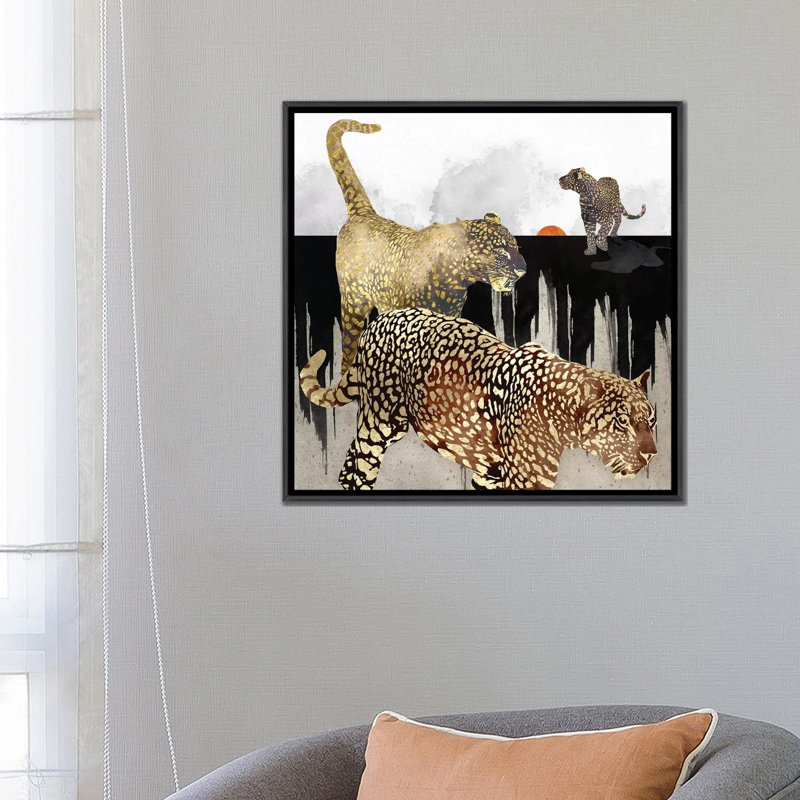 Minimal Leopards - impression d'art graphique, Aucun mat, Toile avec cadre noir patiné, 26" H x 26" W x 1.5" D