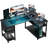 L-shape Gaming Desk, Carbon Fibre Computer Desk with Monitor Arm, Gaming Table for Home Office Desks, Easy To Assembly-1572258413-1572258414