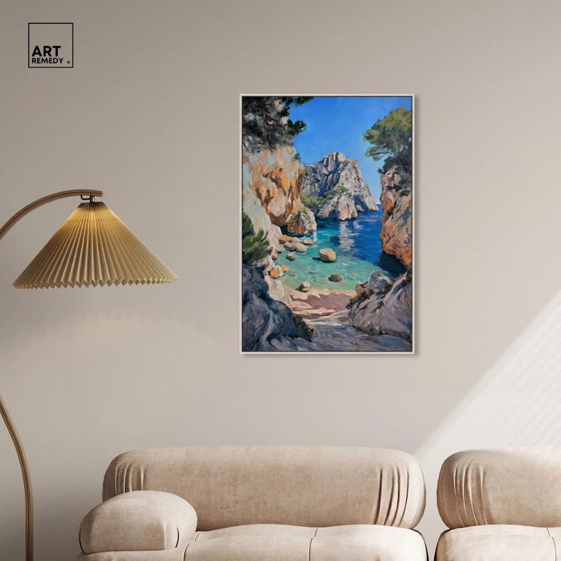 «Waves of Granite Canvas Monet Coastal» par Art Remedy, H 37 po x l 25 po, Cadre flottant argent