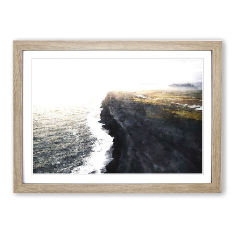 The Black Sand Beach in Iceland - Picture Frame Painting, Oak Framed, 27cm H x 36cm W x 2cm D
