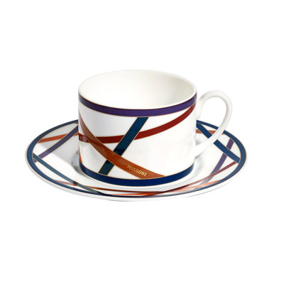 Missoni Tea Cup & Saucer Nastri Multicolor  Diam. 3.3", H 2.3", Cap. 7.5 Oz, Saucer Dim. 6"