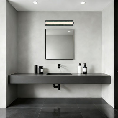 Ensemble de meuble-lavabo à DEL intégré 24 po Yep par Stratum en noir mat avec marbre vert persan