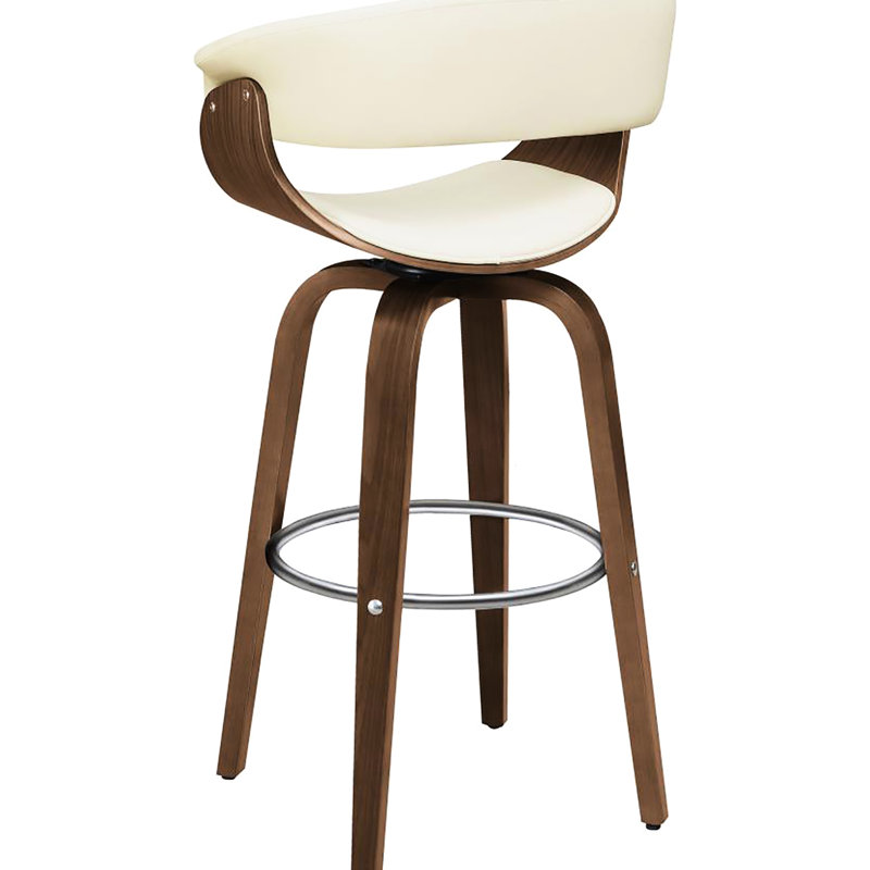 Solid Swivel Bar Stool With Walnut Base And Design Features Elegant Back Support Footrest Pad