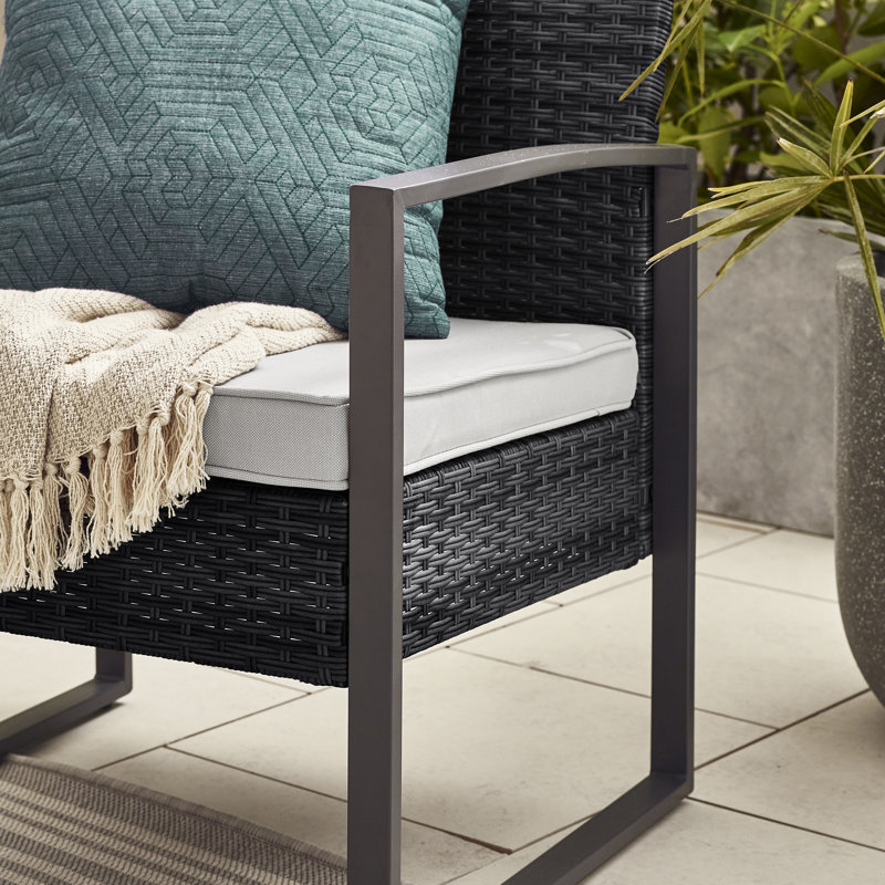 Larkie Outdoor 2 Seat & Square Side Table Bistro Set for Modern Gardens & Patios (Cover Included), Black