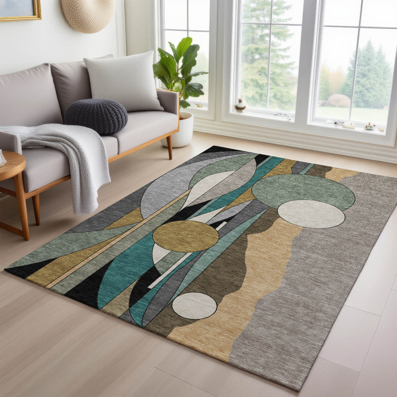 Machine Washable Indoor/Outdoor Brenden ACN2252 Modern Rug, Rectangle 10 pi x 14 pi