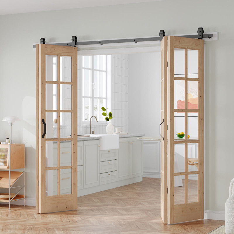 Porte pliante en verre et bois massif avec quincaillerie d'installation, 4, 96 po x 84 po