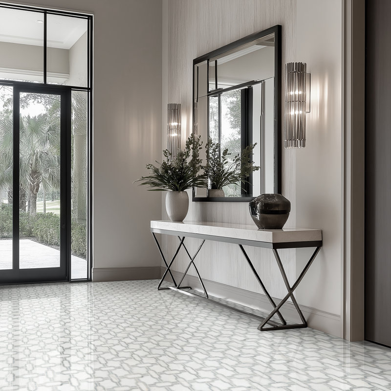 Calabria Frost Grid 12 in. x 12 in. Polished Marble Mosaic Floor and Wall Tile