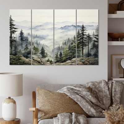 Pine Tree Misty Mountain I - 4 pièces sur toile tendue