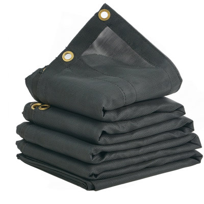 Dump Truck Mesh Tarp, 8 X 18 Ft, PVC Coated Black Heavy Duty Cover With 5.5" 18Oz Double Pocket, Brass Grommets, Reinforced Double Needle Stitch Webbing Fits Manual Or Electric Dump Truck System