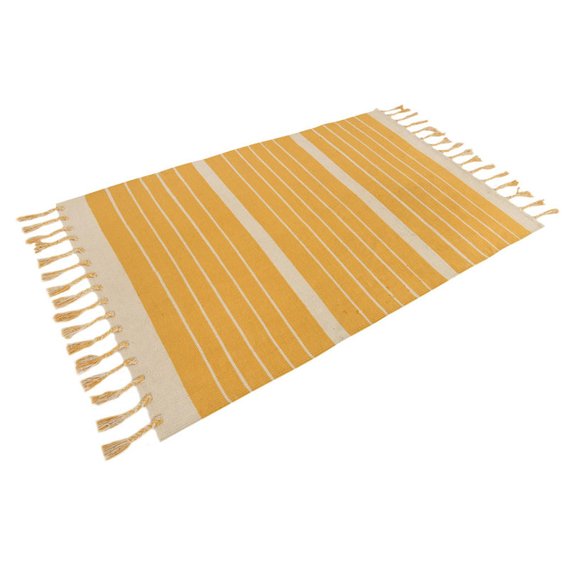 Abish Cotton Striped Indoor Rug, Rectangle 5'1" x 8'