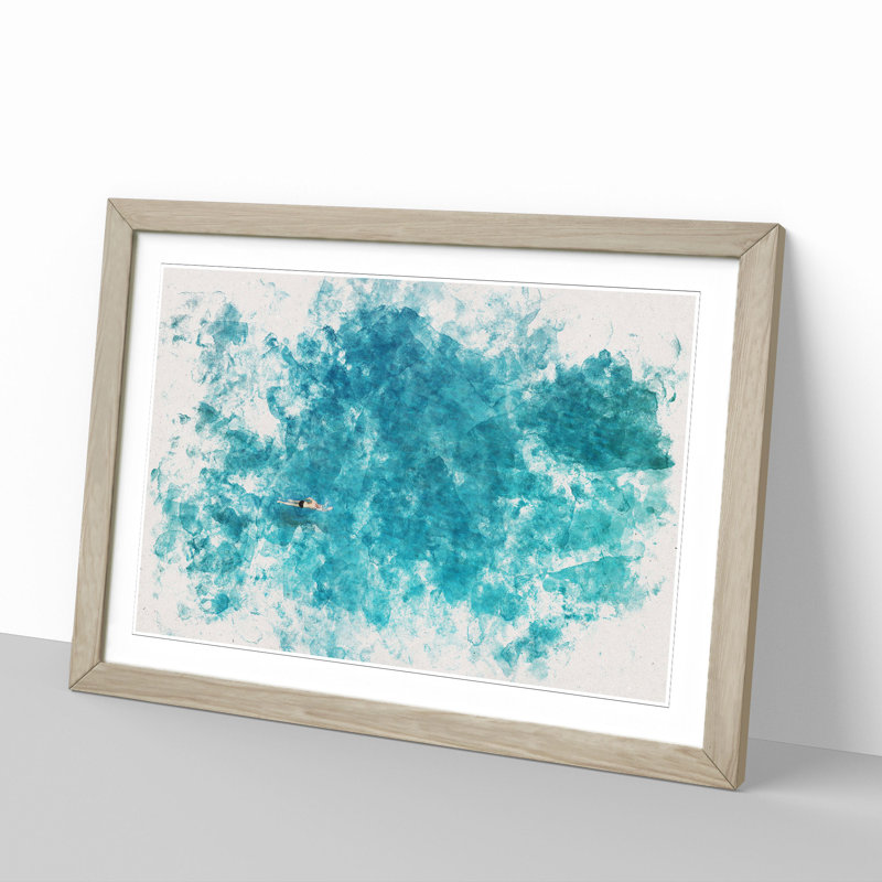 Swimmer in the Sea - Picture Frame Painting, Oak Framed, 27cm H x 36cm W x 2cm D