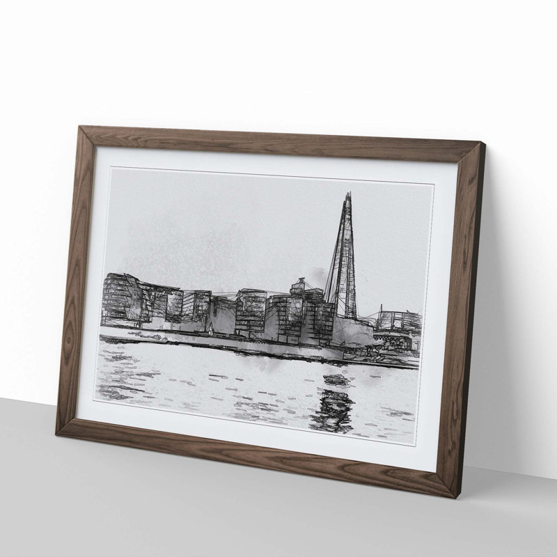 The Shard & London Skyline in Abstract - Picture Frame Graphic Art Print, 40cm H x 60cm W x 2cm D, Walnut