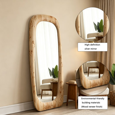 Miroir sur pied pleine longueur 71 po à grain de bois de loupe