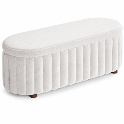  Banc de rangement avec repose-pieds, banc de rangement rembourré de 46 po avec tissu en lin, charnière de sécurité, grand rangement caché, banc de bout de lit pour la chambre à coucher, le salon, le vestibule, le placard