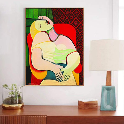 Impression sur toile encadrée The Dream, 1932 par Pablo Picasso, portrait de femmes de Marie-Thérèse Walter, art mural pour le salon, décorations de bureau à domicile (cadre de couleur bois mince, 24 po x 32 po)