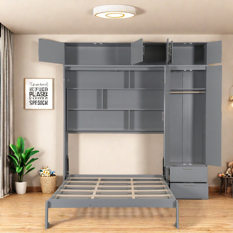 Grands lits escamotables modernes de grande taille avec armoires de rangement, fabrication en MDF