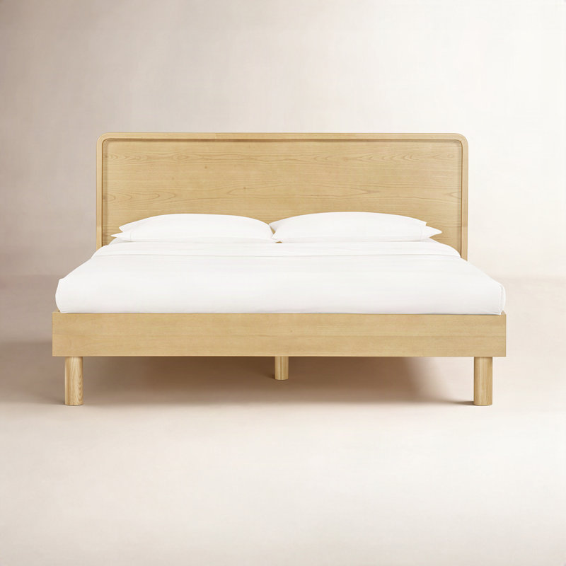 Tessa Wooden Queen Bed Natural Oak, Yellow, Queen