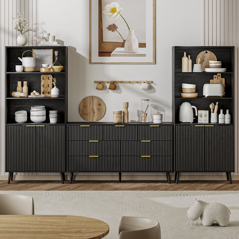 Ensemble de chambre à coucher 3 pièces (1 commode + 2 armoires), Noir