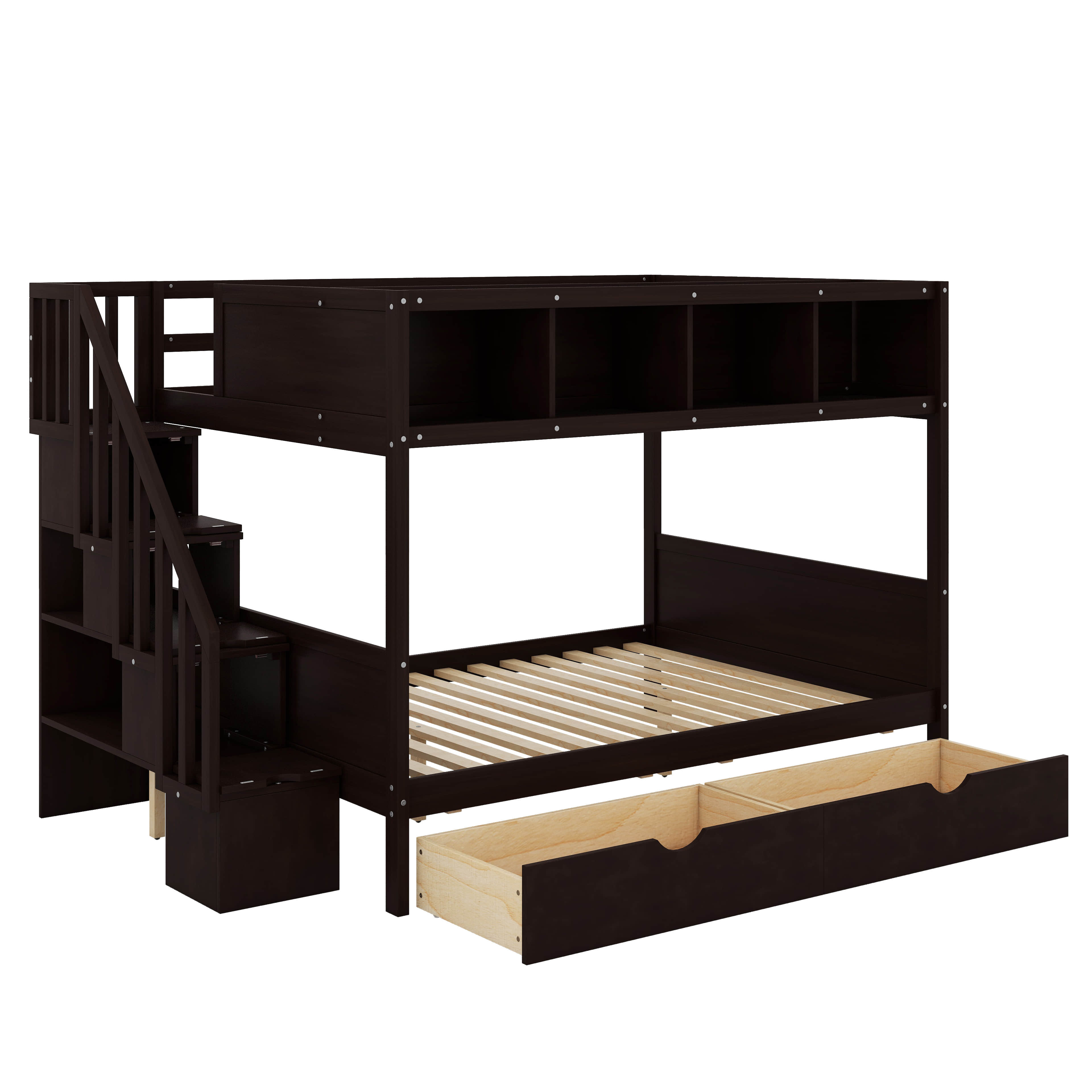 Latitude Run® Twin Over Full Bunk Bed With Shelfs And Drawers - Wayfair ...