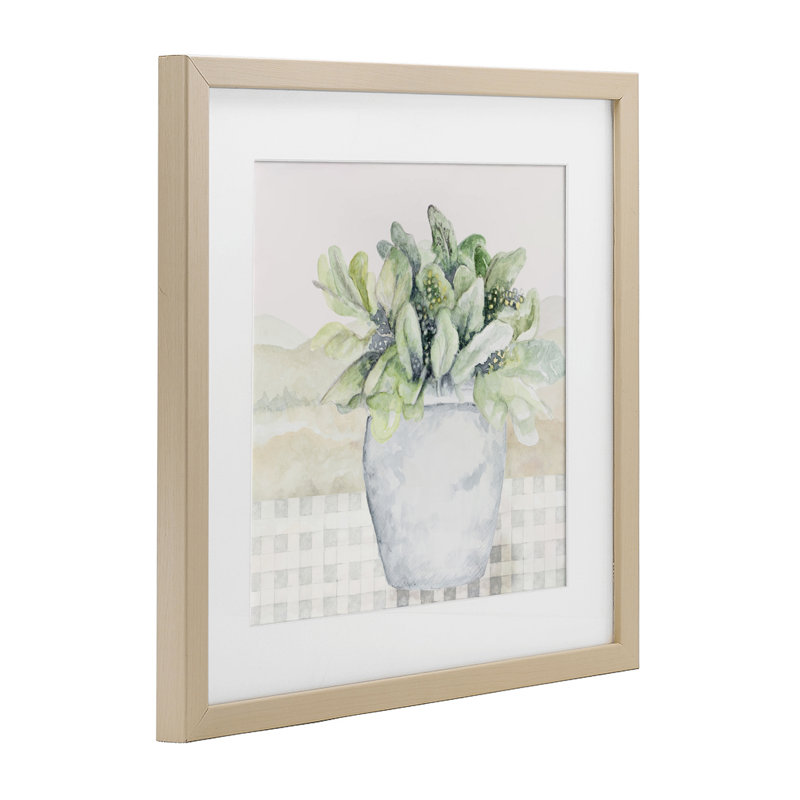 Arrangement de plantes en pot encadré sous verre, conception de Janice Gaynor, H 13 po x l 13 po, Cadre de récolte en pin