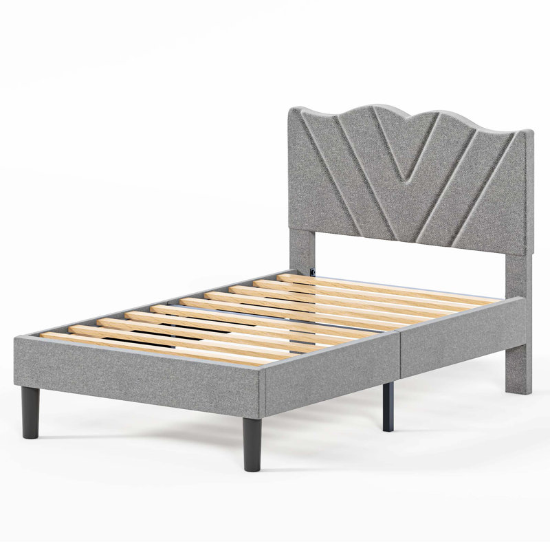 Lit plateforme tapissier, Gris