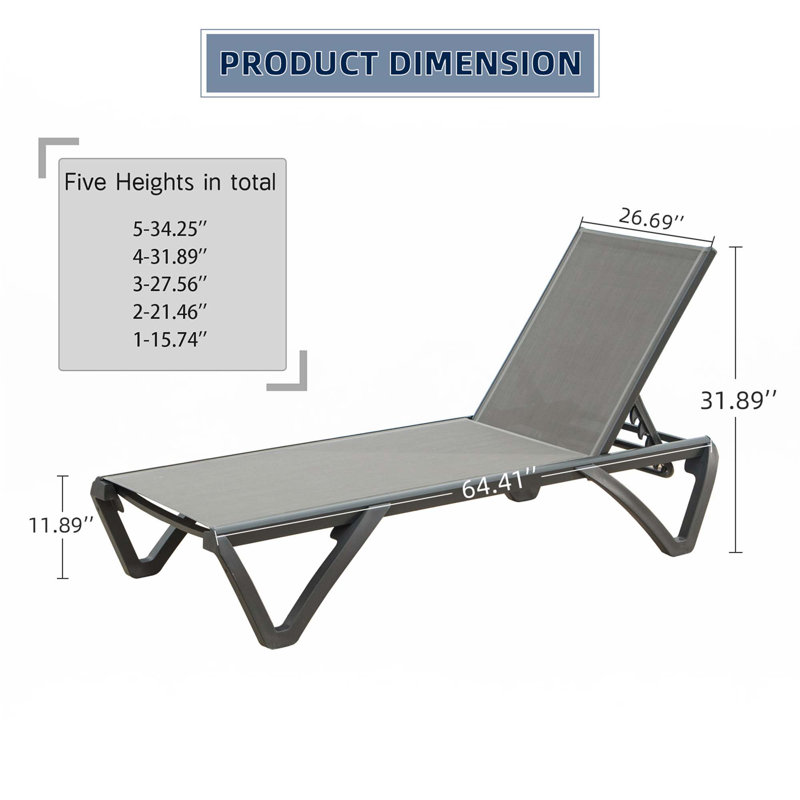 Méridienne d'extérieur, méridienne en aluminium 2 pièces avec dossier réglable à 5 positions, Gris