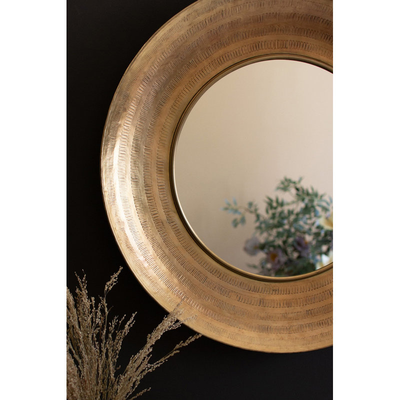  Miroir rond en laiton antique martelé à la main - 32 po de diamètre - Décoration murale transitionnelle