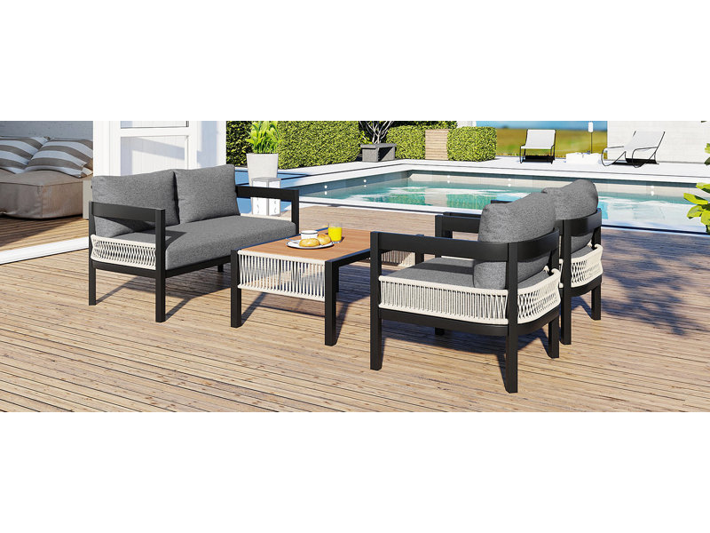 Ensemble de canapé d'extérieur en fer multi-personnes avec une table, décoration en rotin, imperméable, antirouille, adapté au jardin, à la pelouse