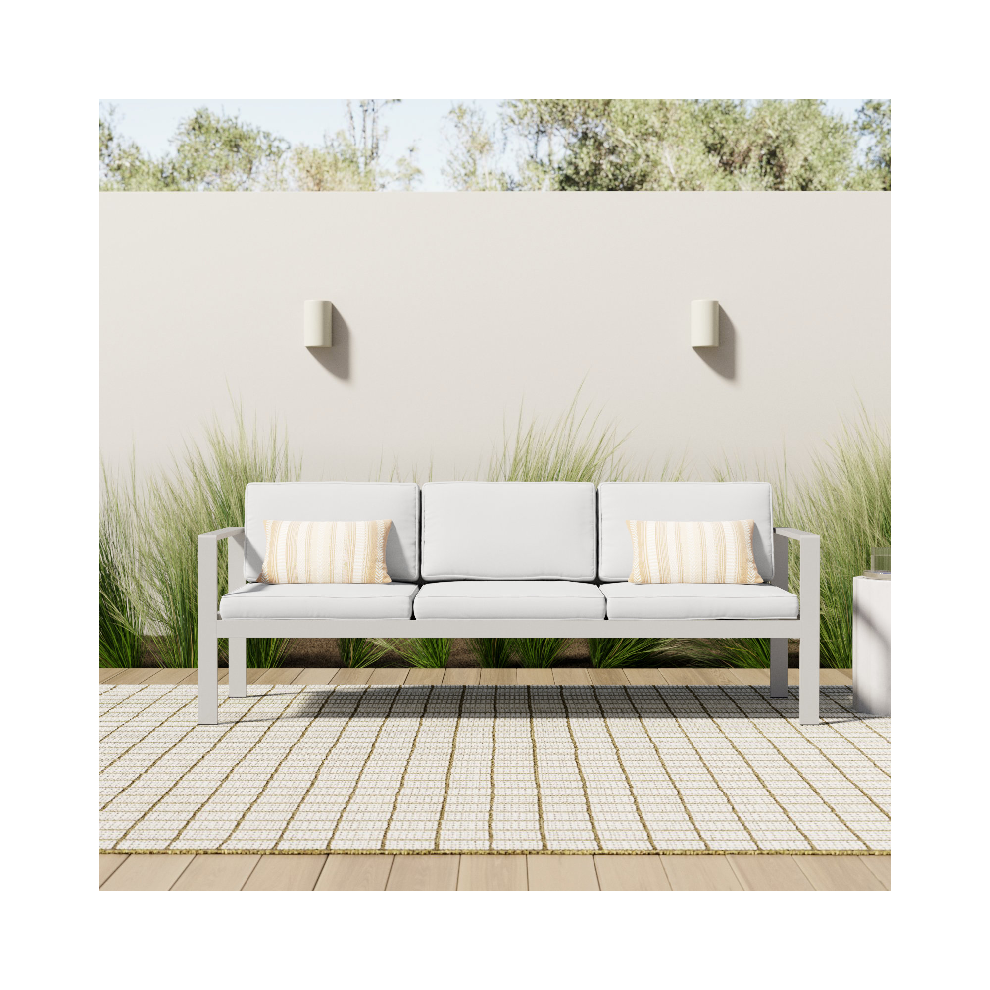 Karen 79" Wide Outdoor Patio Sofa with Cushions, White