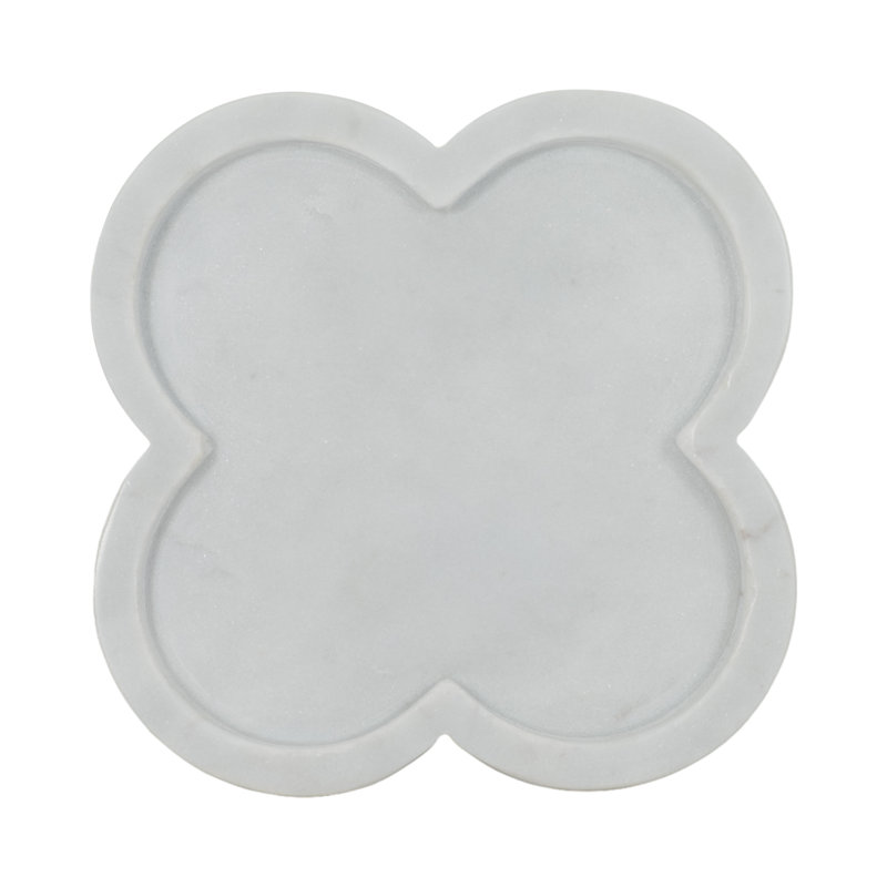 Roch 8" Dyer White Marble Trinket Tray, Flower Shape, 1"H - 8" x 8" x 1"