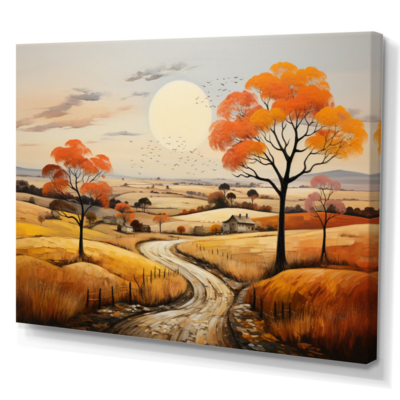 «Orange Farm Autumn Landscape III», reproduction sur toile, H 16 po x l 32 po x P 1 po, Toile tendue
