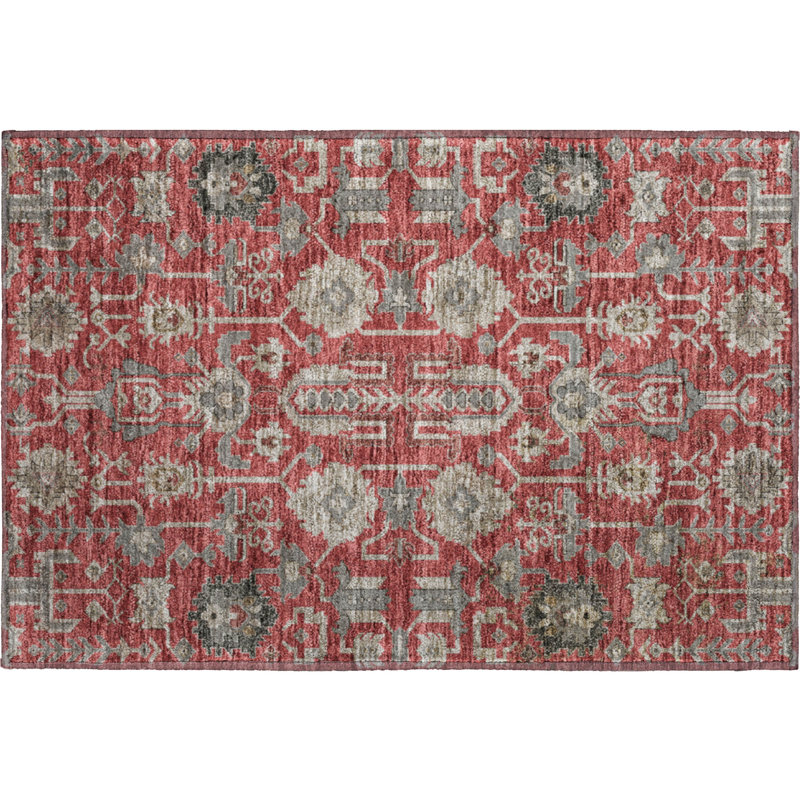 Premium Machine Washable Prisco Red Rug, Rectangle 1'8" x 2'6"